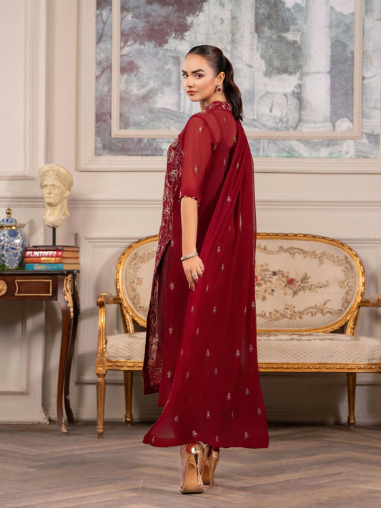 Hemstitch Chiffon Embroidered Stitched 3-Piece Suit-Melina