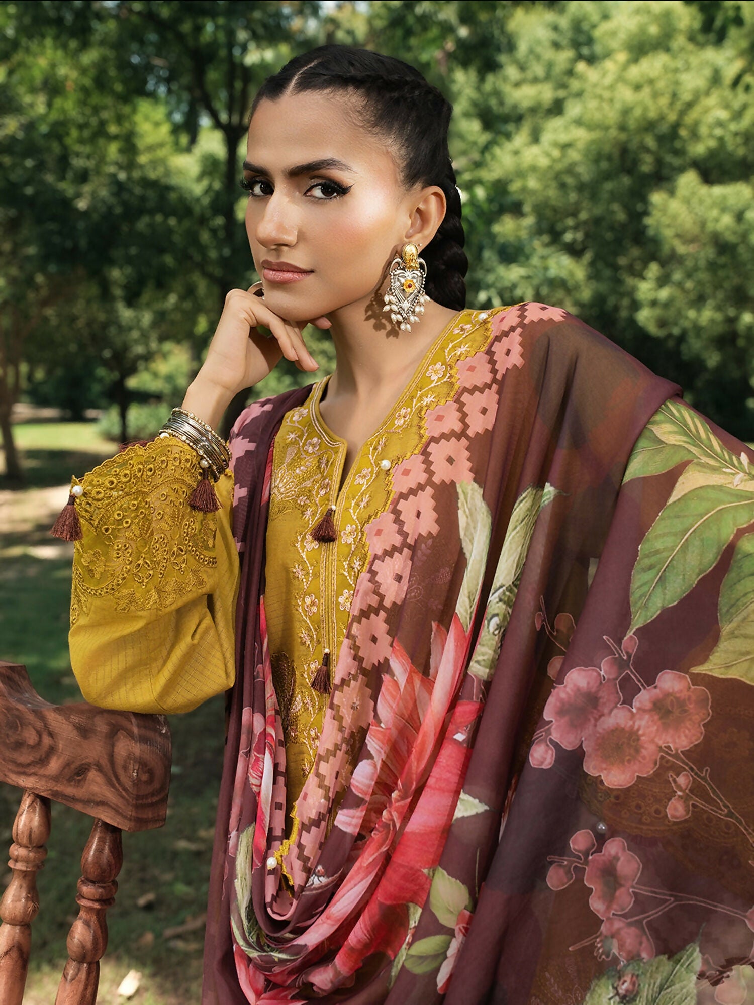 Hemstitch Lawn Embroidered Stitched 3-Piece Suit-Matcha
