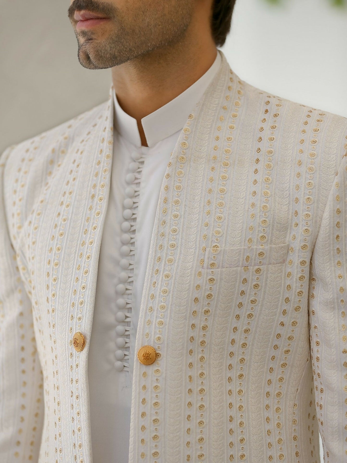 Gem Garments Afsanah Raw Silk Embroidered Prince Coat-Sheraz