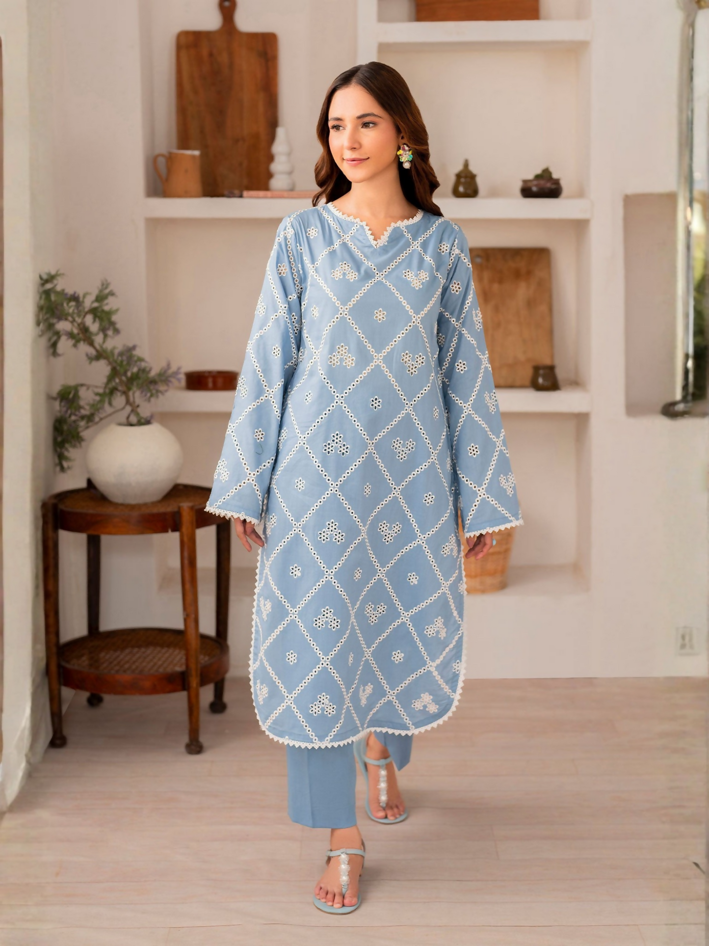 Panache Apparel Lawn Embroidered Stitched 3-Piece Suit-Vivid