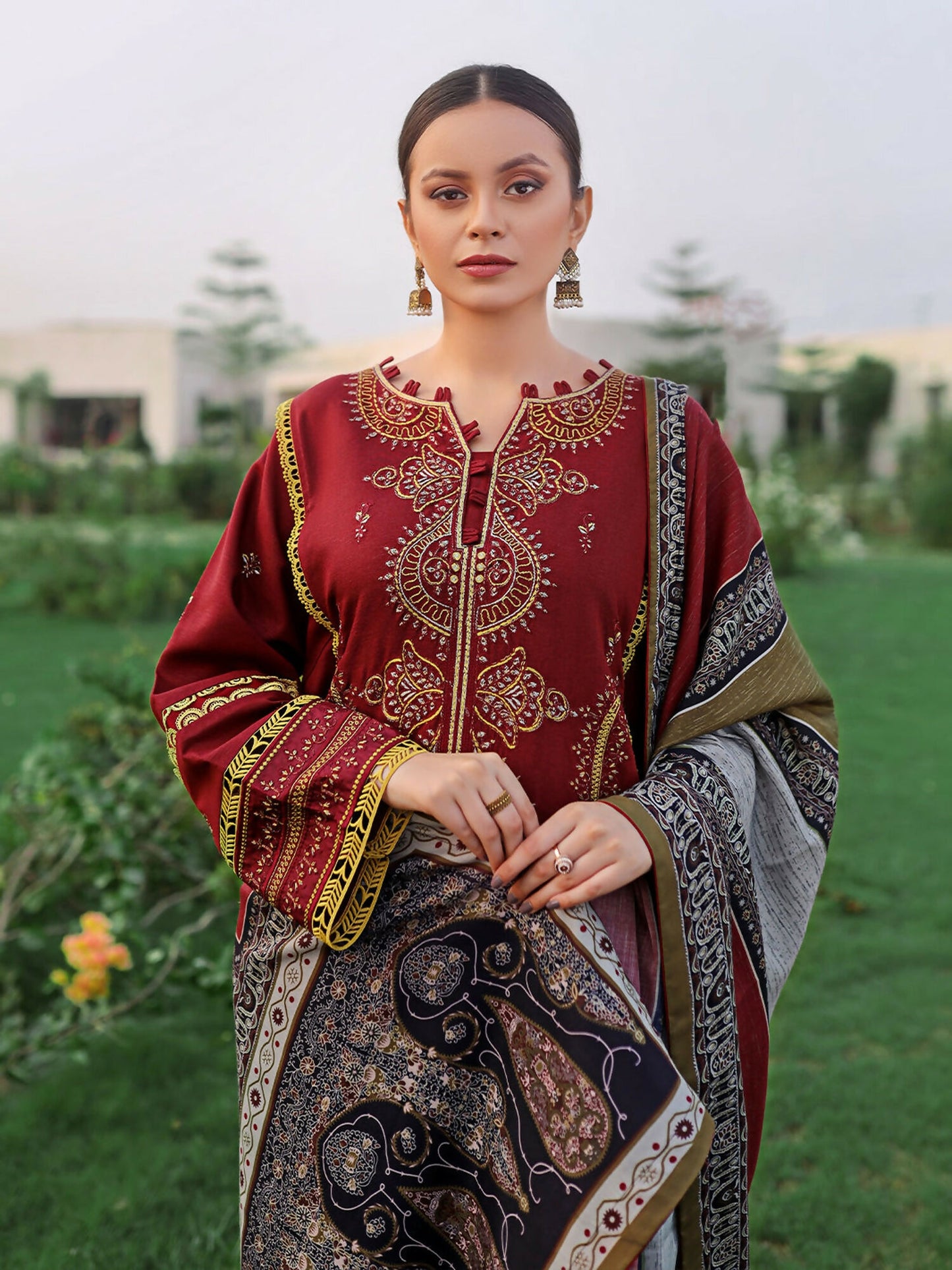 Binilyas Karandi Embroidered Unstitched 3-Piece Suit-751-B