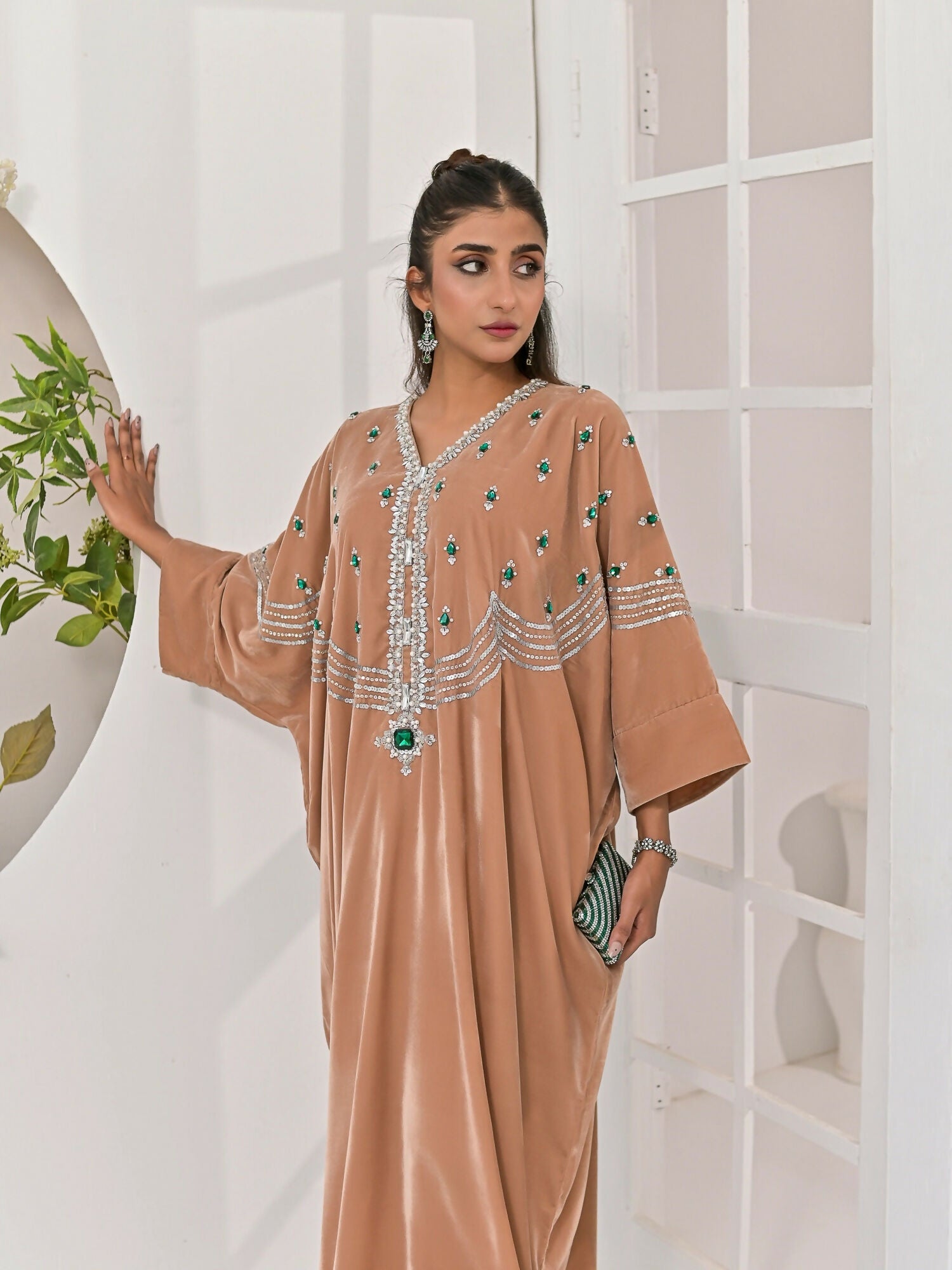 Farooq Hameed Studio Velvet Embroidered Kaftan Set-Dia