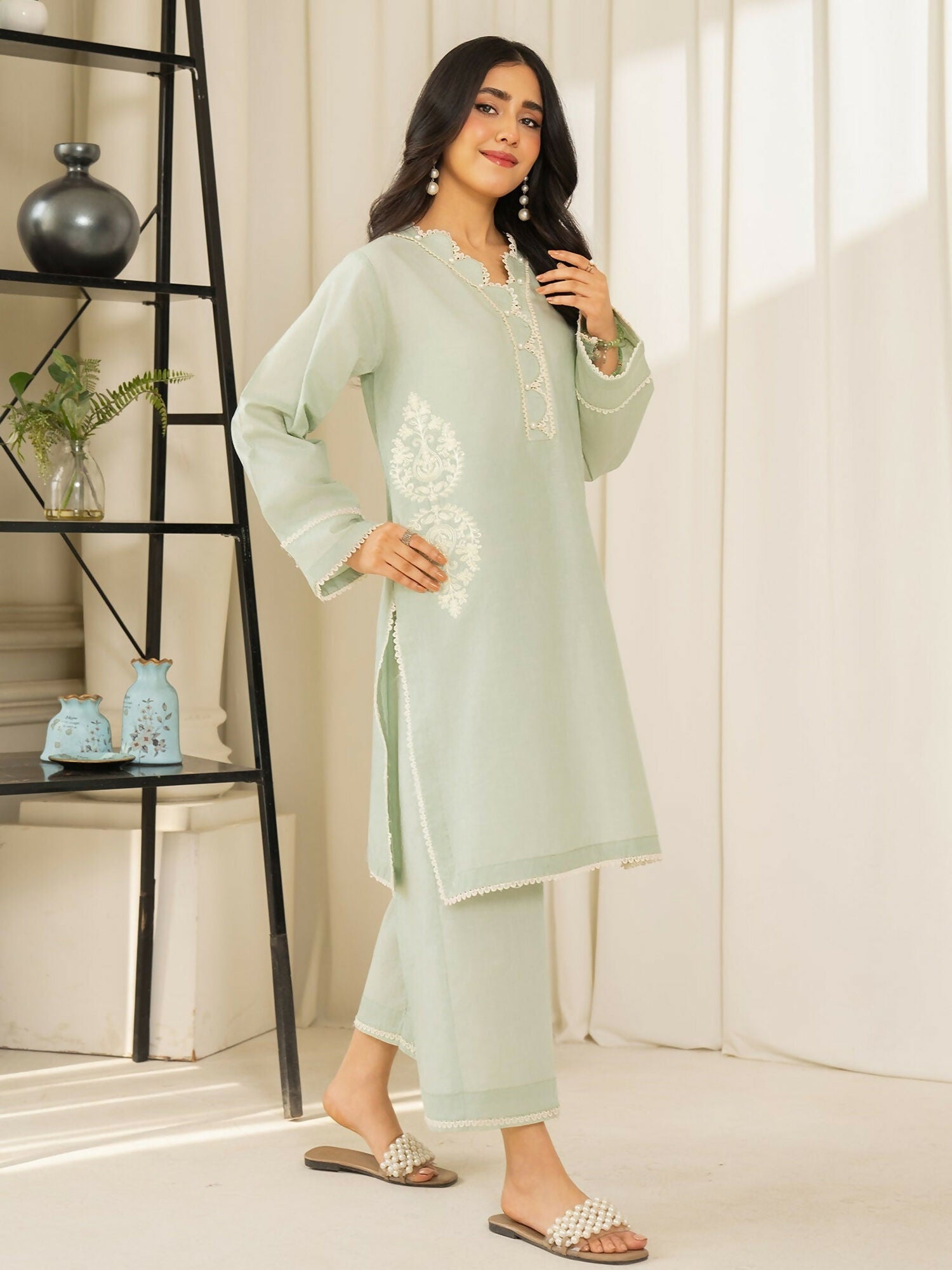 Mannat Clothing Summer Basics Lawn Embroidered Co-Ord Set-SB2020005