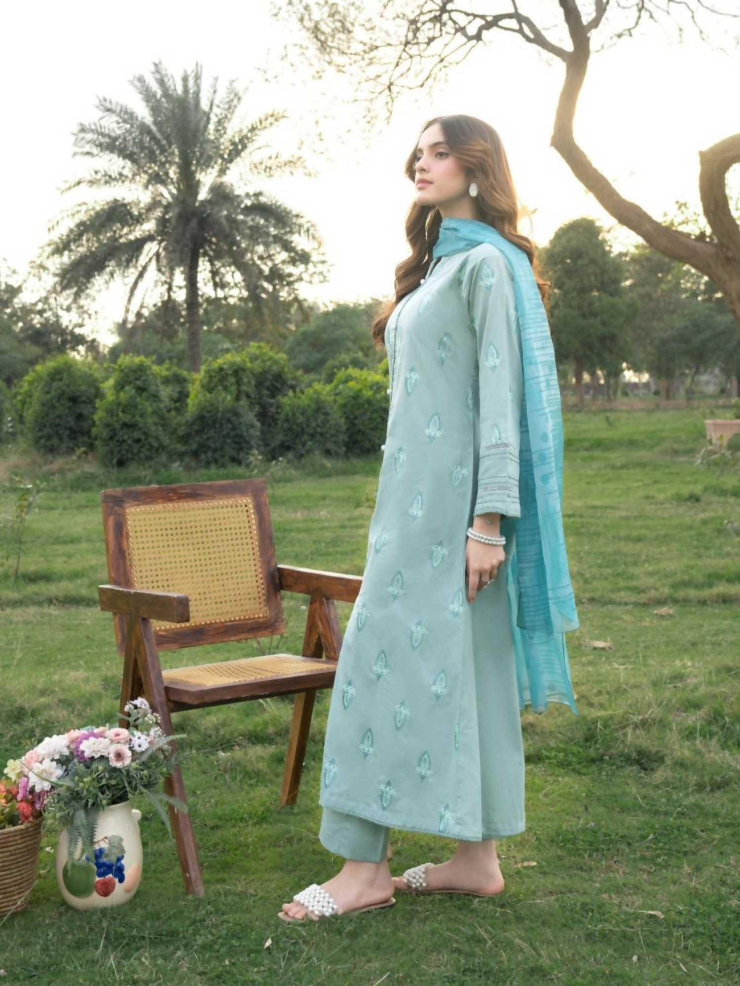 Panache Apparel Serenity Cotton Lawn Embroidered Stitched Suit-Mirage