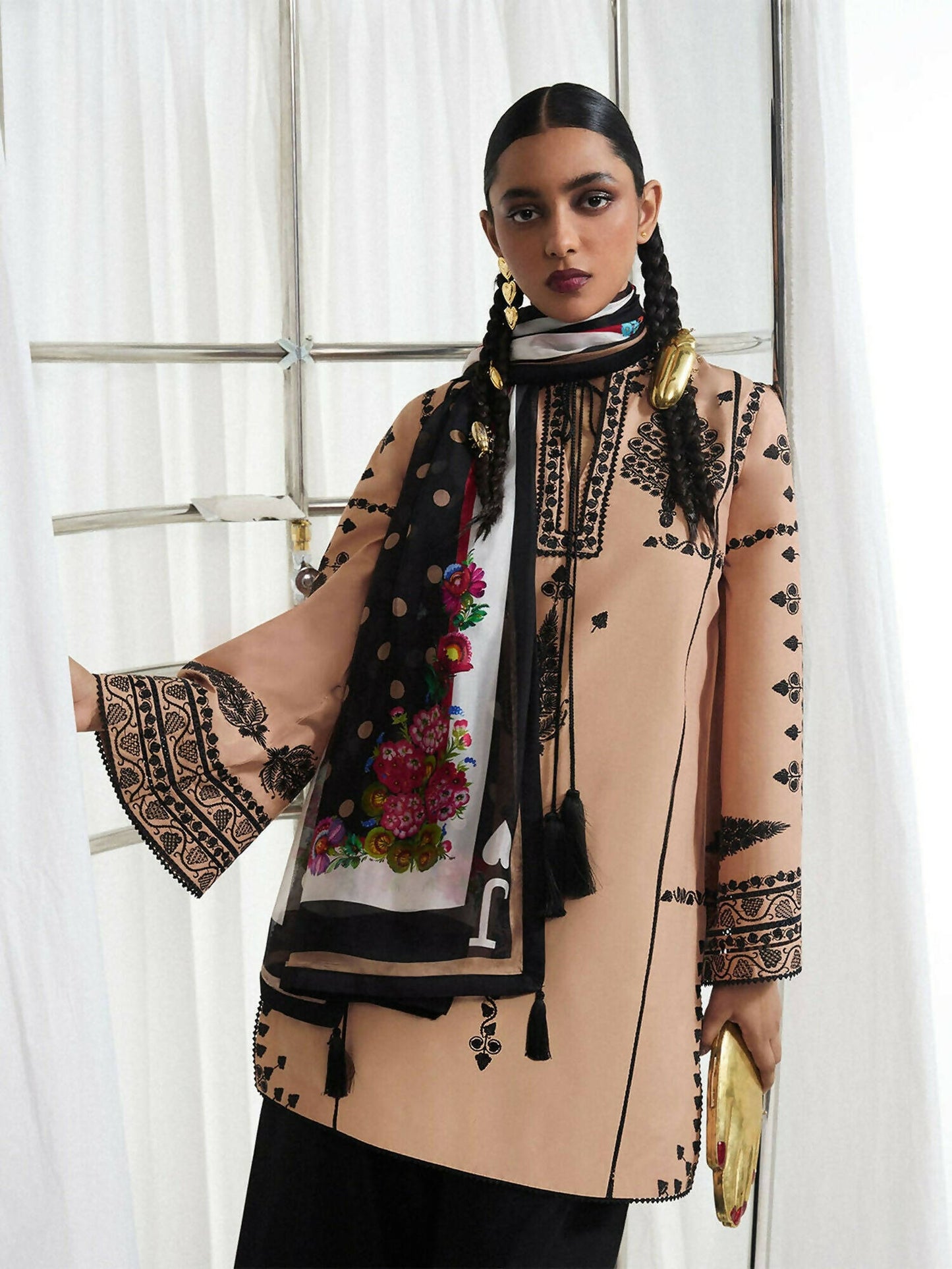 Jugnu by Hussain Rehar Silk Printed Scarf-Dita