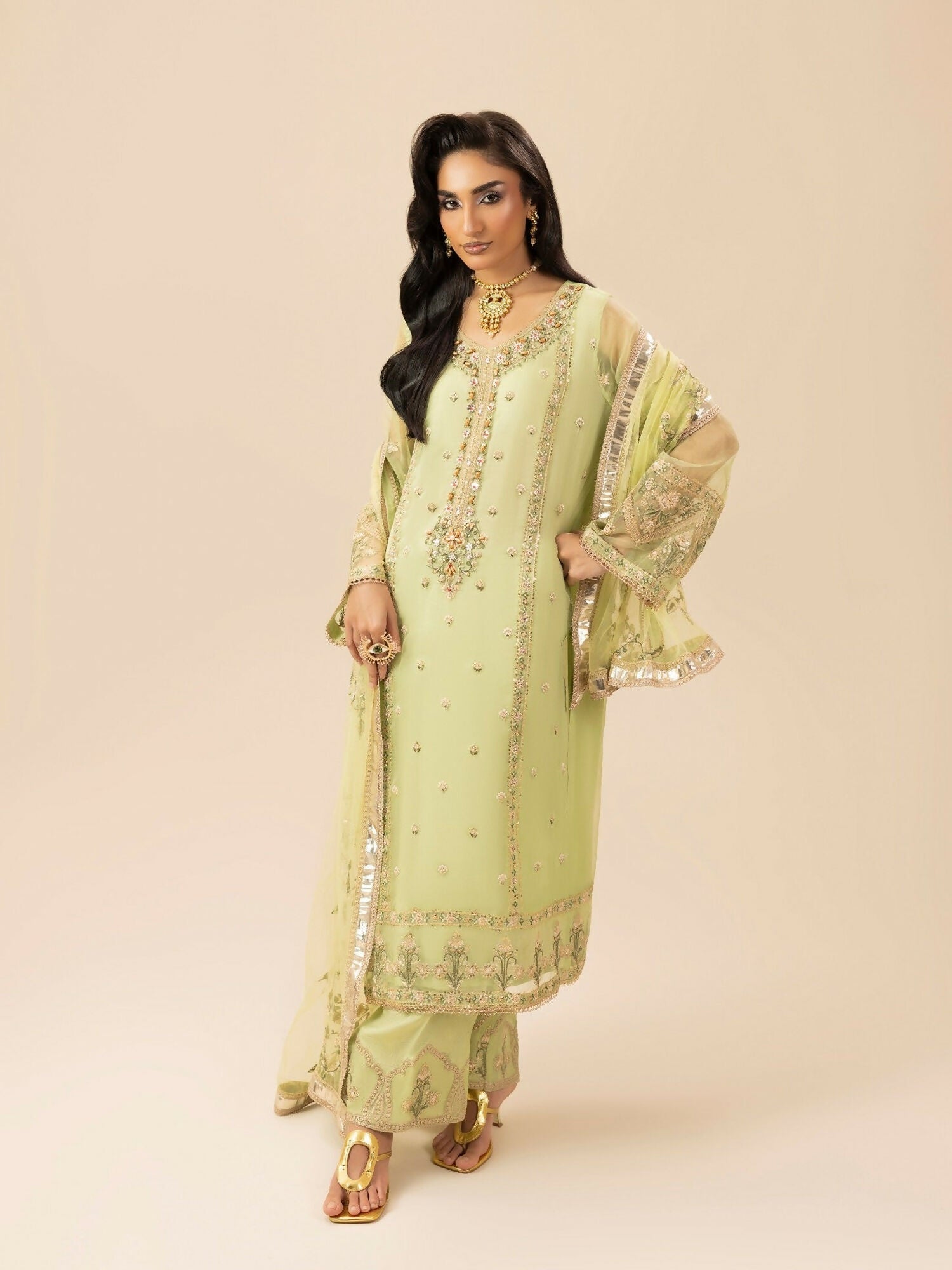 Shurooq Garden Of Dreams Silk Embroidered Stitched 3-Piece Suit-Verde