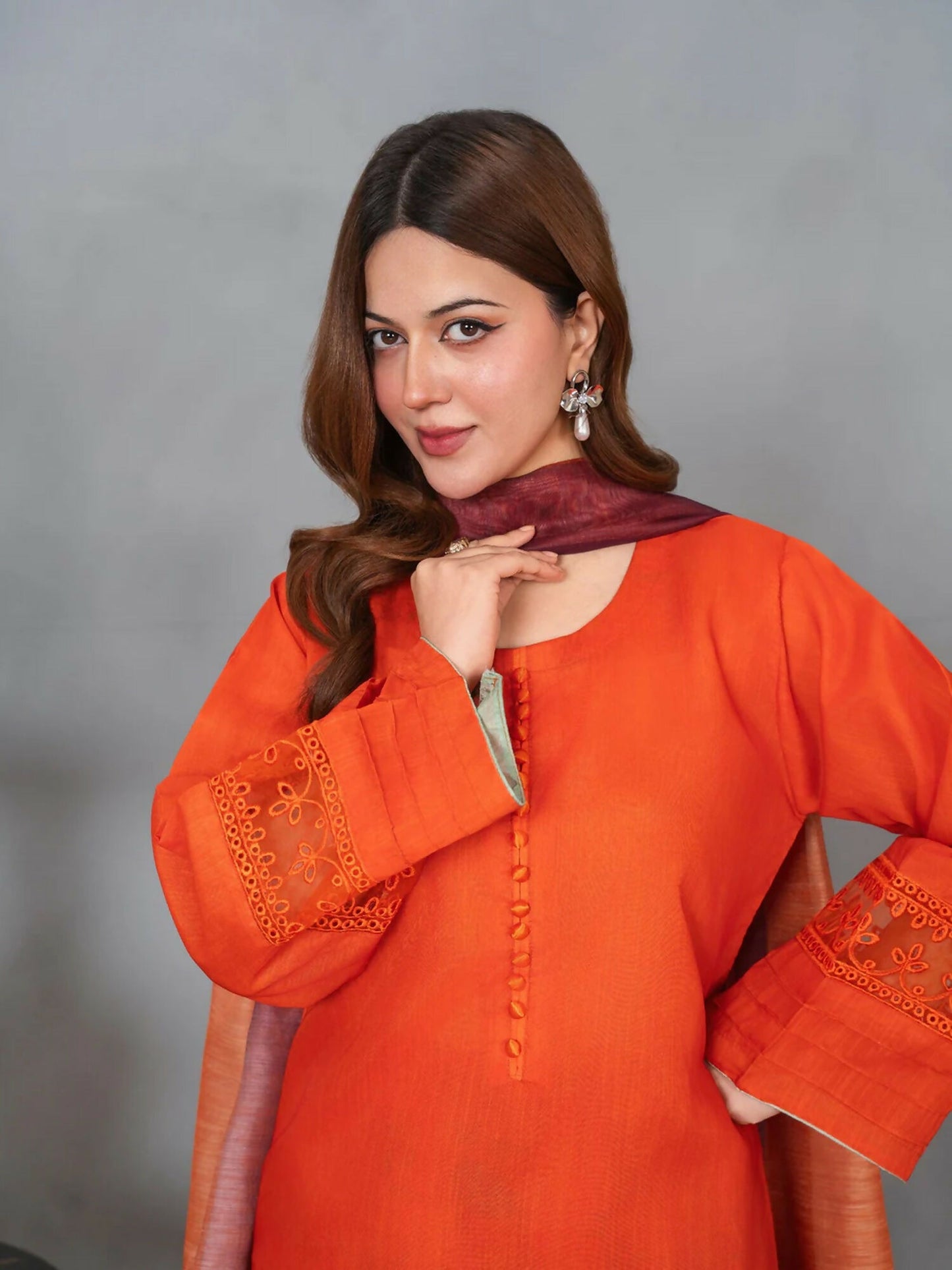 Stylish Collection Musk Raw Silk Printed Stitched 3-Piece Suit-Jahaan