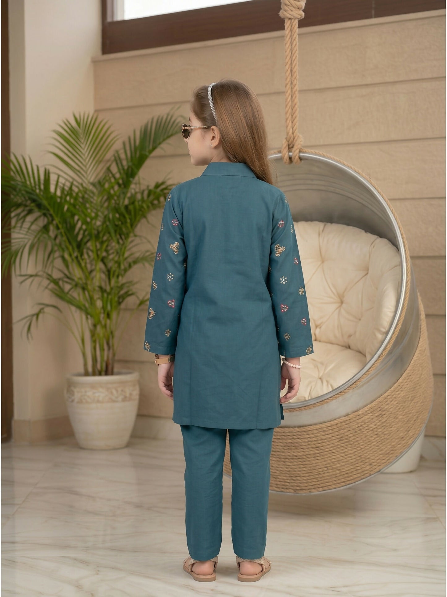 Velvour Girls Cotton Embroidered Co-Ord Set-VG216-A