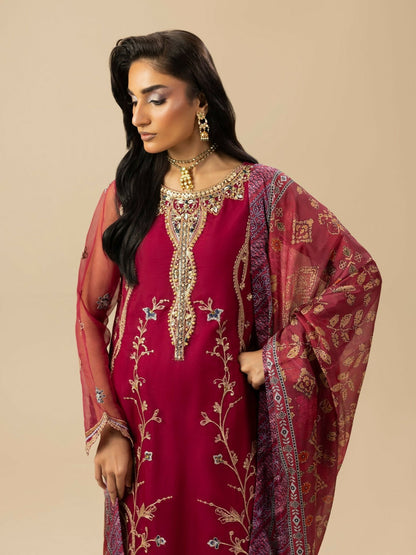 Shurooq Garden Of Dreams Organza Embroidered Stitched 3-Piece Suit-Poppy