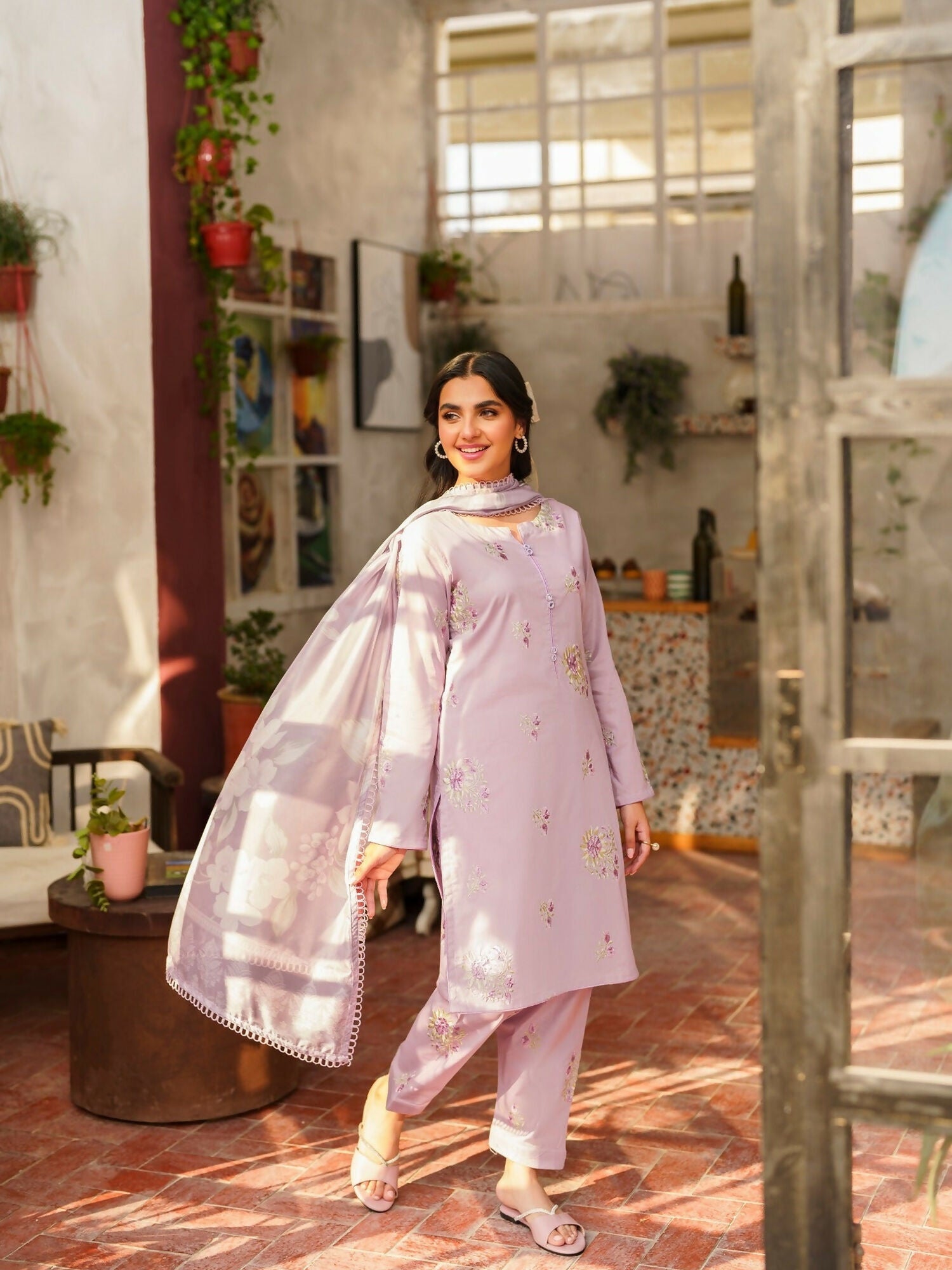 Panache Apparel Daily Essentials RTW Lawn Embroidered Stitched Suit-lilac