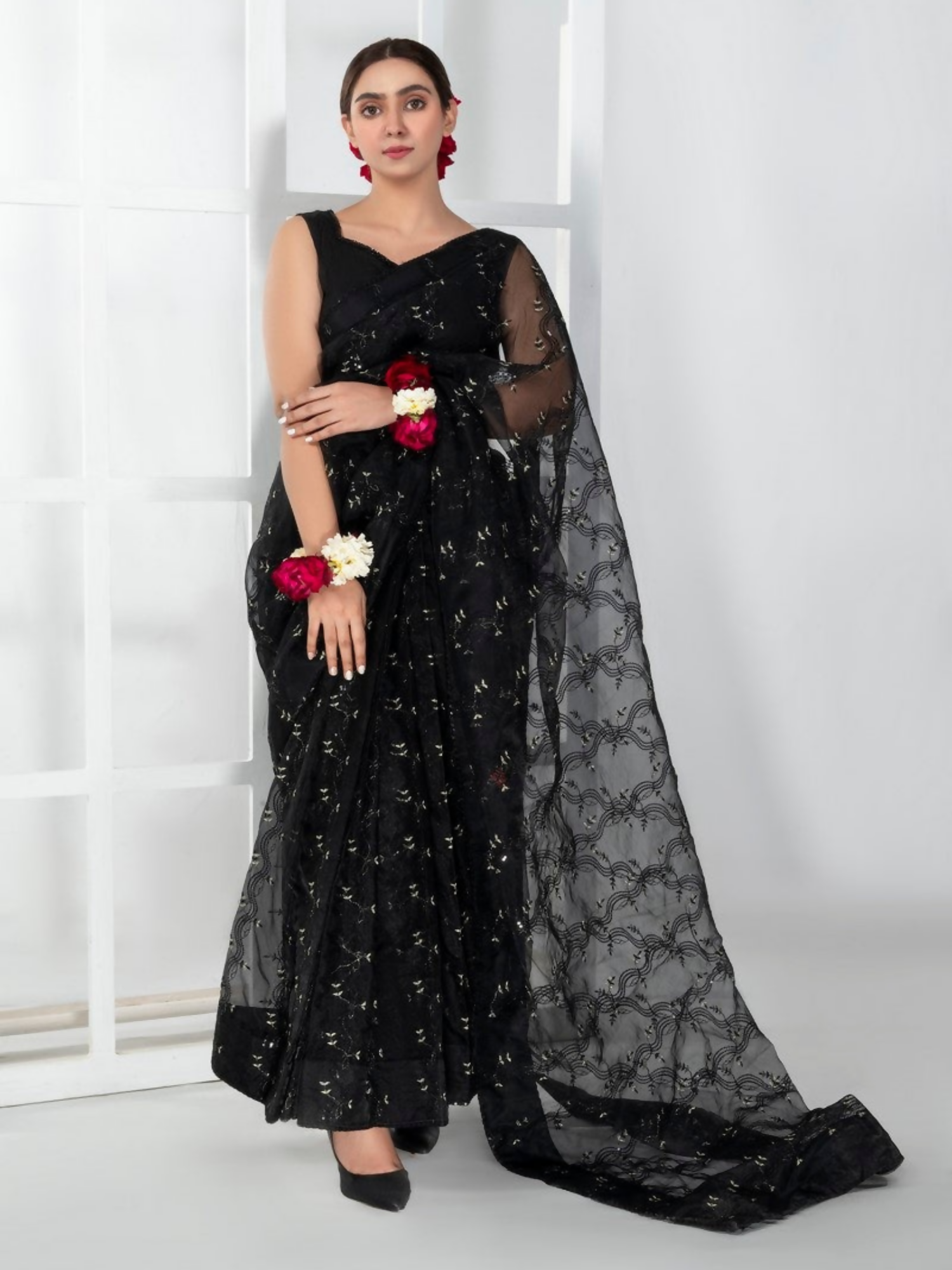 Imran Aftab Lux Winter Wedding Organza Embroidered Unstitched Saree-IASC-25