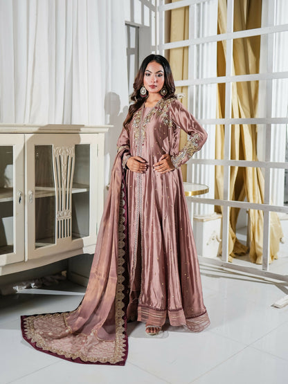 Farooq Hameed Studio Pariza Lux Festive'25 Glass Silk Embroidered Stitched 3-Piece Suit-Ayzel