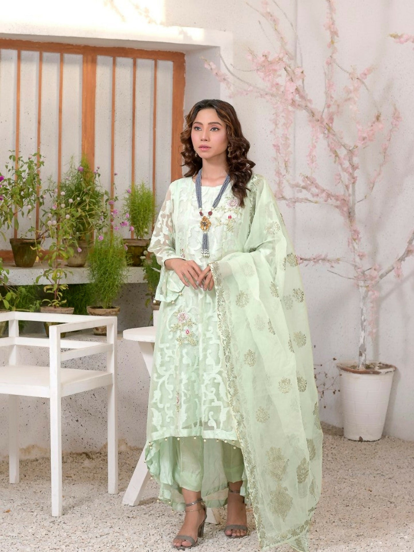 Ruby's Couture Ashiyana Chiffon Embroidered Stitched 3-Piece Suit-Zohra Jabeen