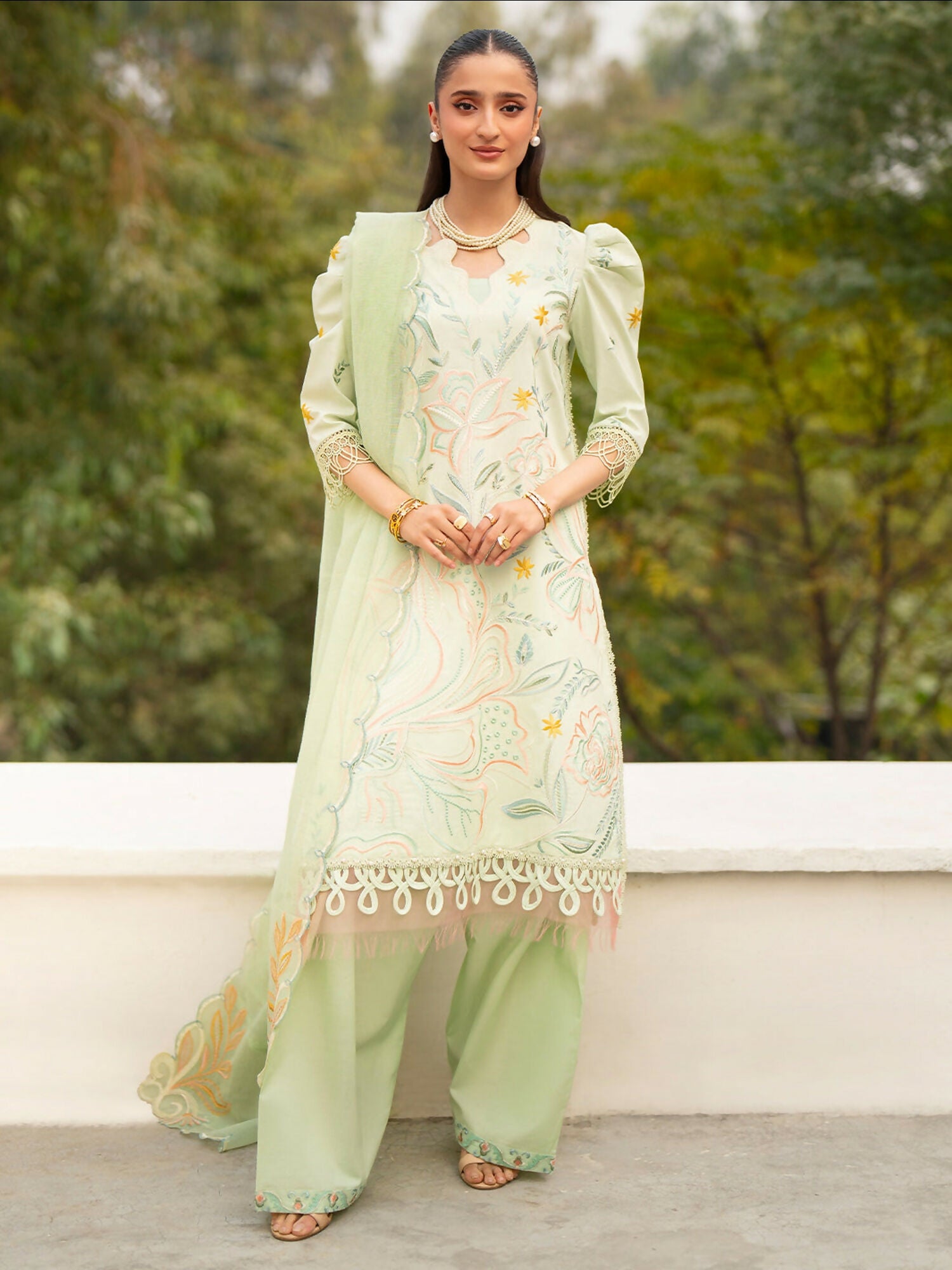 Mahnur Angan Lawn'26 Embroidered Stitched 3-Piece Suit-AN-012