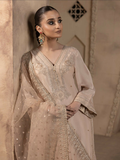 Hemstitch Raw Silk Embroidered Stitched 3-Piece Suit-Janan