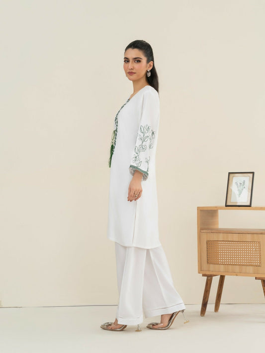 Stylish Collection Saya Pret Linen Embroidered 2-Piece Suit-Embellish White