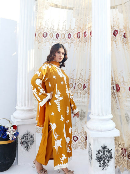 RB Pret & Couture Linen Embroidered Stitched 3-Piece Suit-02