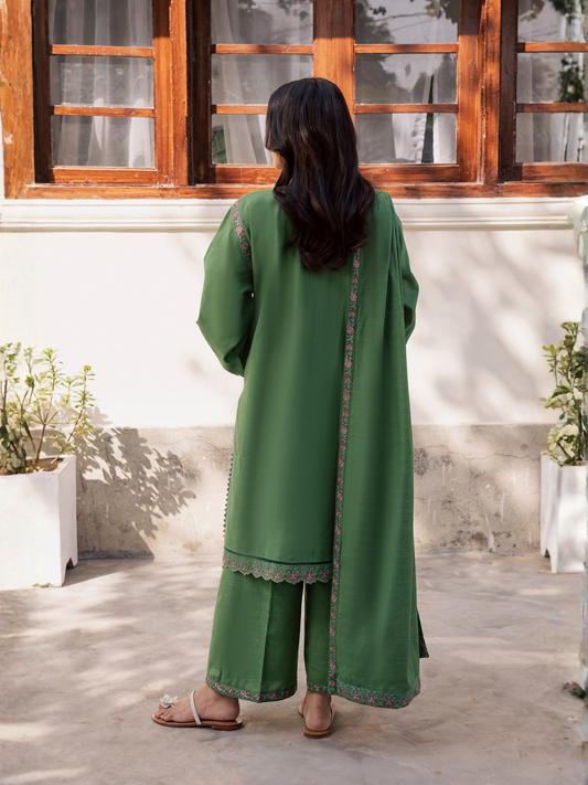 Mannat Clothing Laila Winter Pret '25 Karandi Embroidered Stitched Suit-Basil