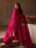 Hussain Rehar Luxury Pret Eid'24 Raw Silk Embellished Stitched 3-Piece Suit-Cerise