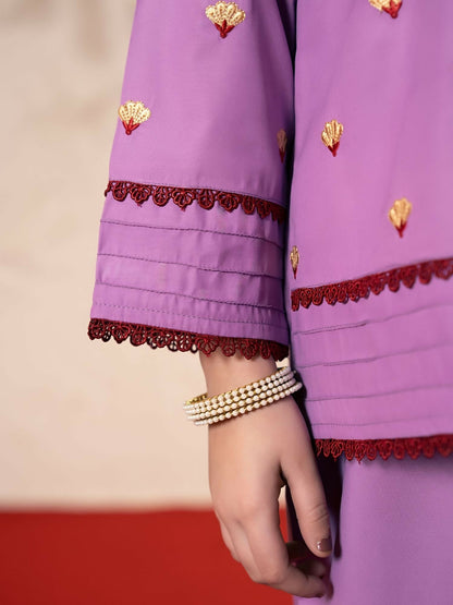 Velvour Girls Cotton Embroidered Stitched 2-Piece Suit-VG180-B