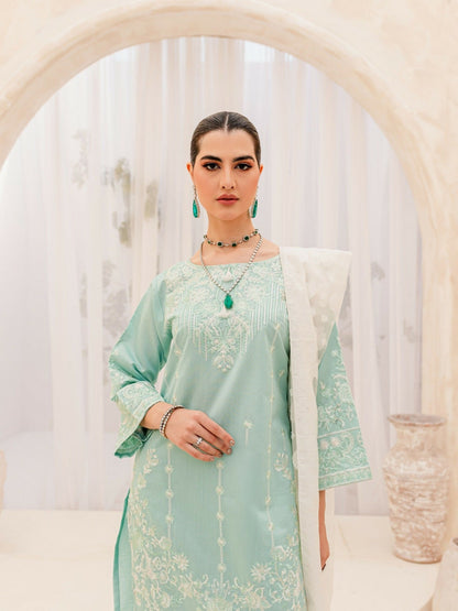 Panache Apparel Chambray Katan Embroidered Stitched Suit-Sky