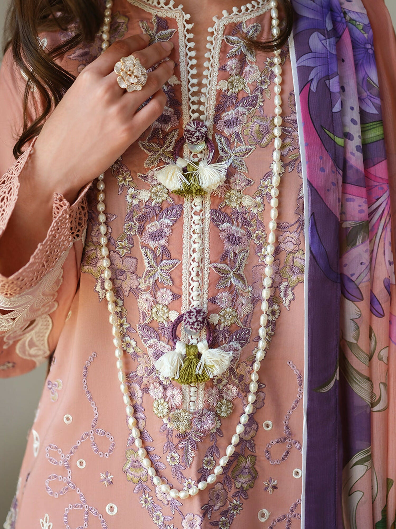 Mushq A Moi Luxury Lawn Embroidered Unstitched 3-Piece Suit-Daisy Chain