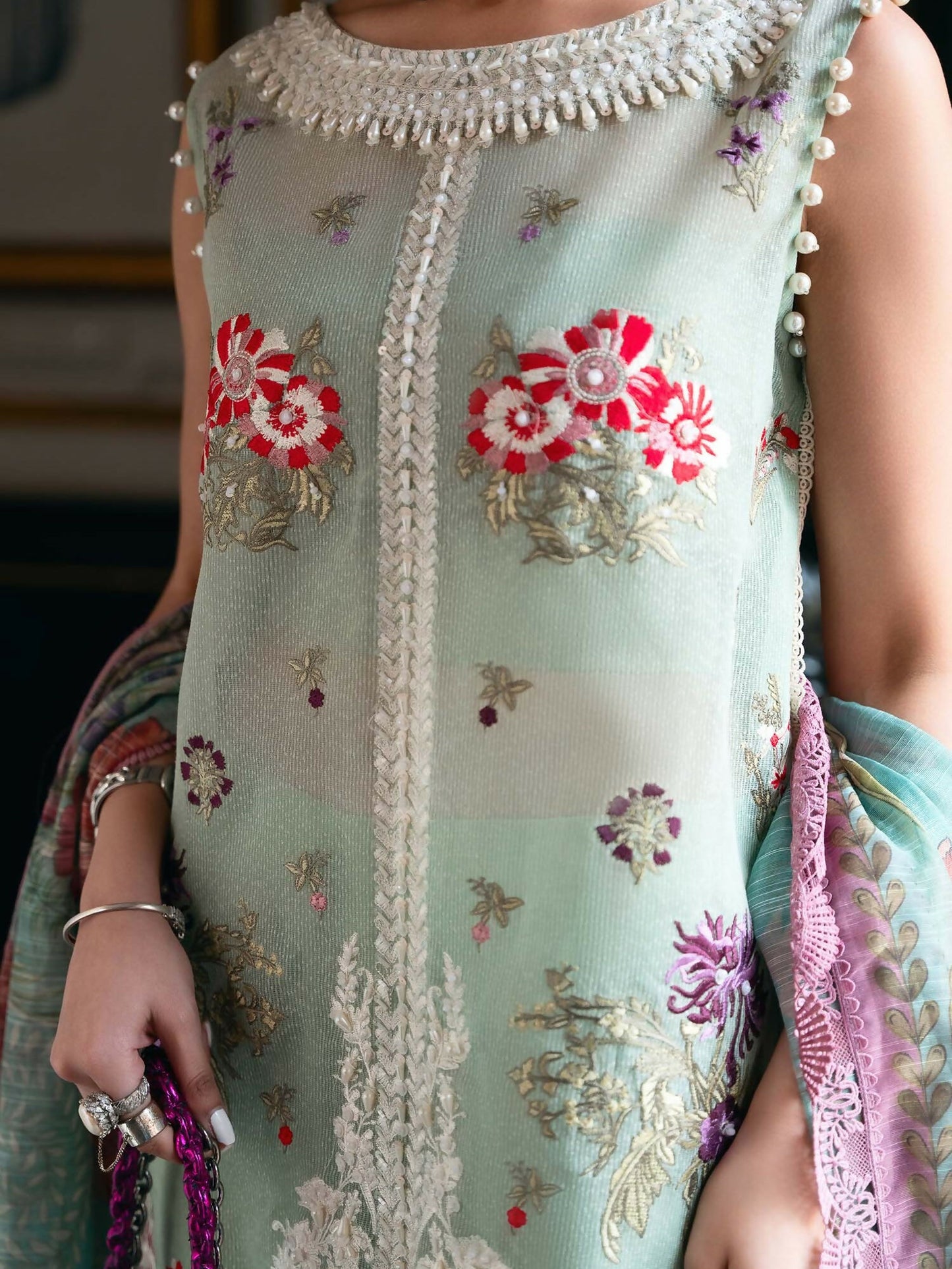 Shiza Hassan Aira Luxury Pret Cotton Net Embroidered Stitched 4-Piece Suit-Azure