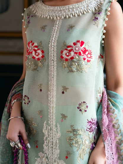 Shiza Hassan Aira Luxury Pret Cotton Net Embroidered Stitched 4-Piece Suit-Azure