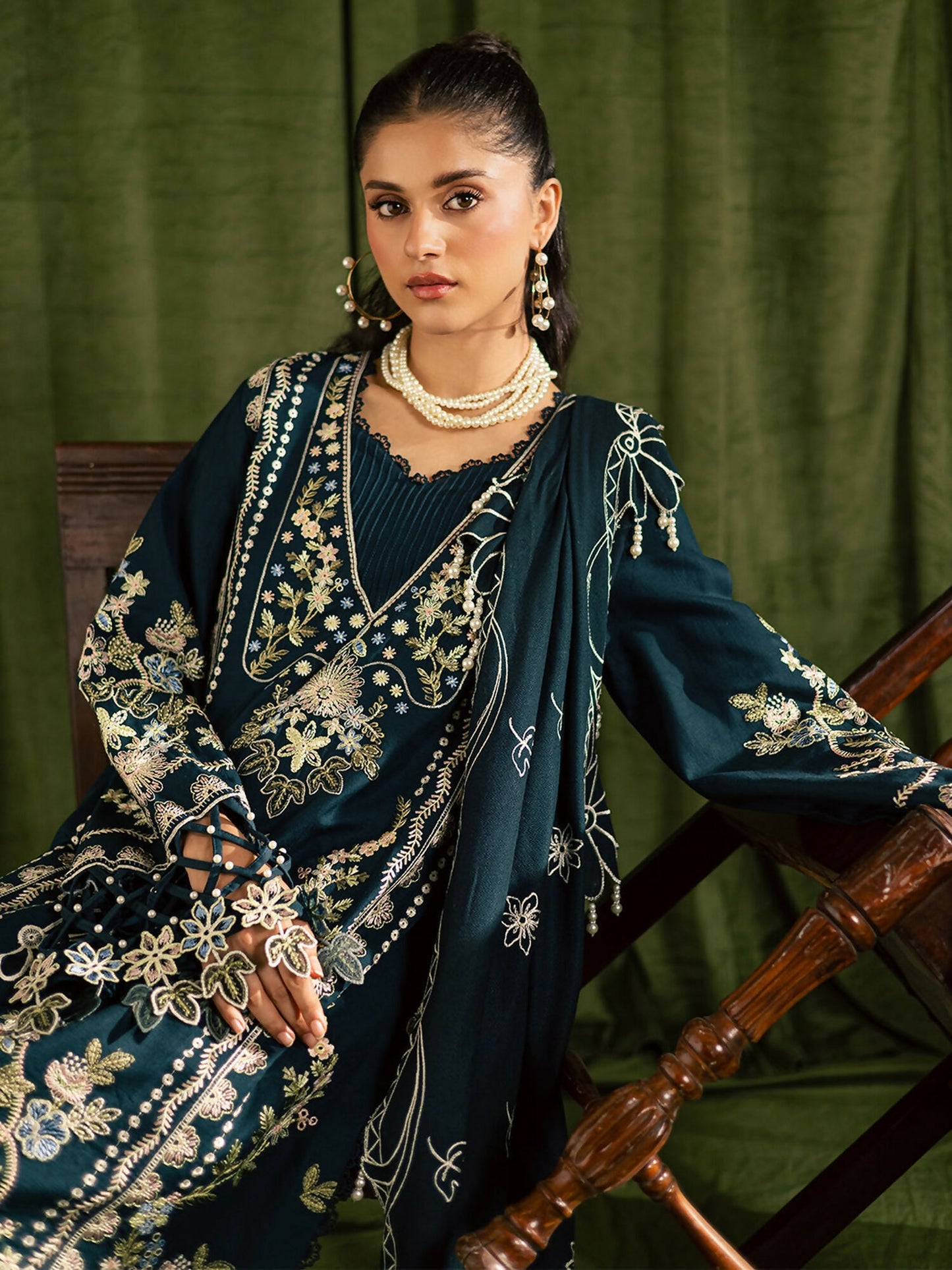 Mahnur Kaia Slub Linen Embroidered Stitched 3-Piece Suit-K- 07