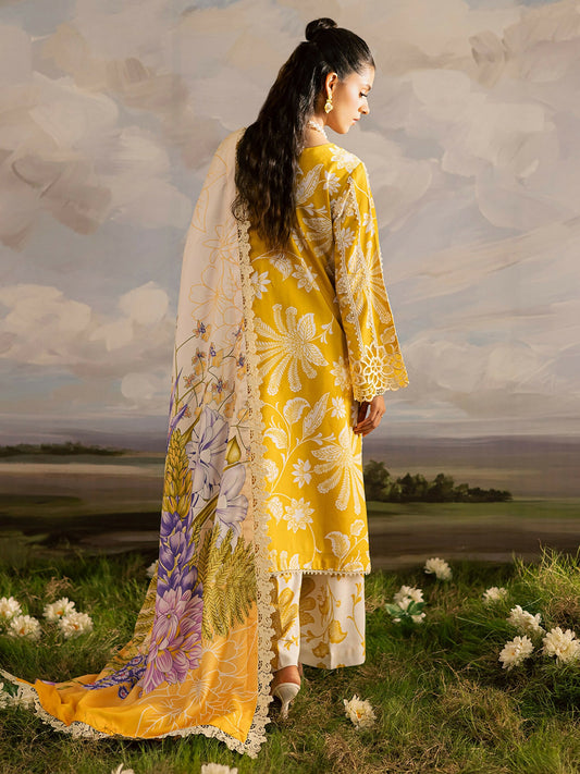 Mahnur Kaia Slub Linen Embroidered Stitched 3-Piece Suit-K- 03