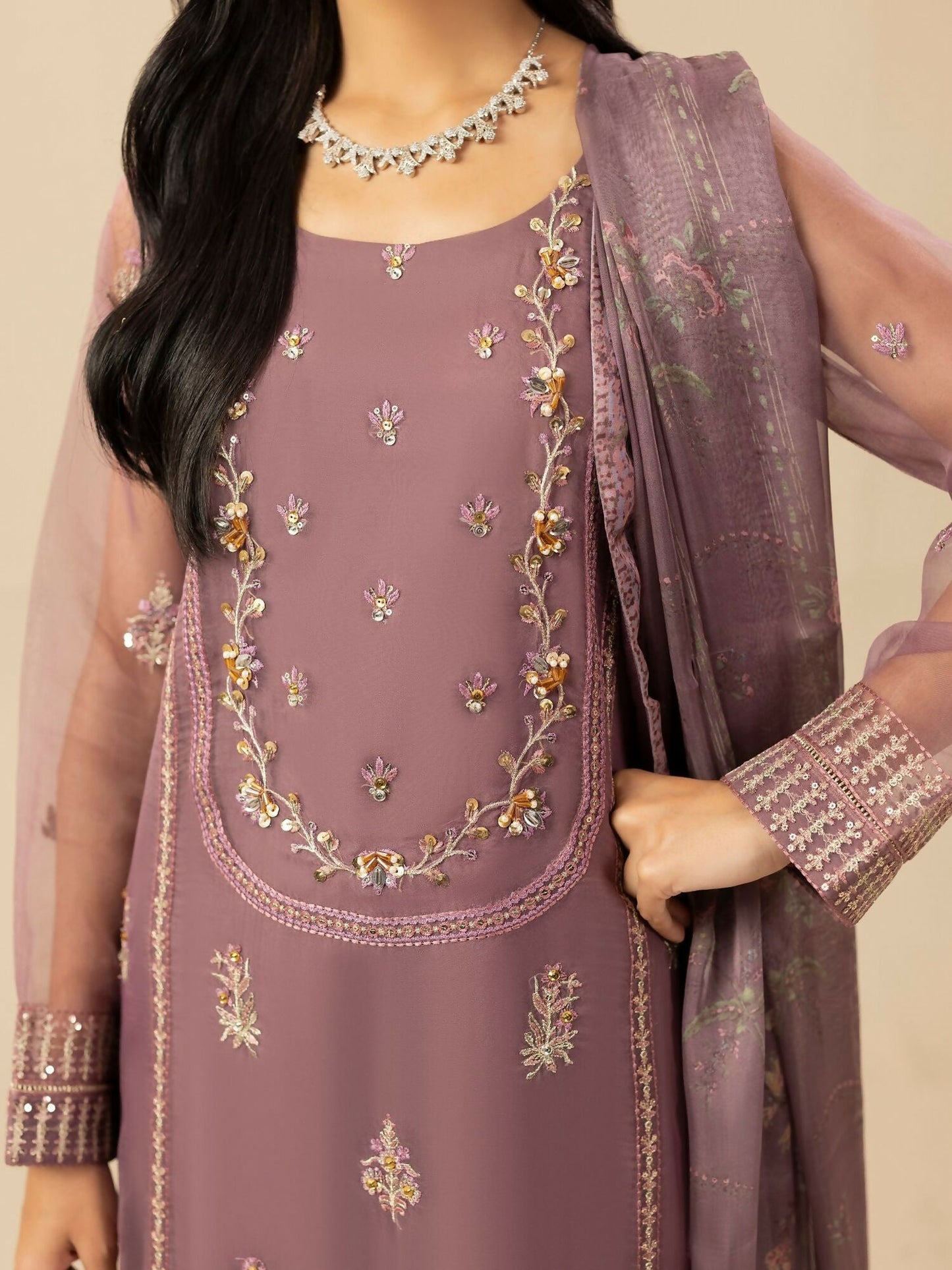 Shurooq Garden Of Dreams Organza Embroidered Stitched 3-Piece Suit-Lily