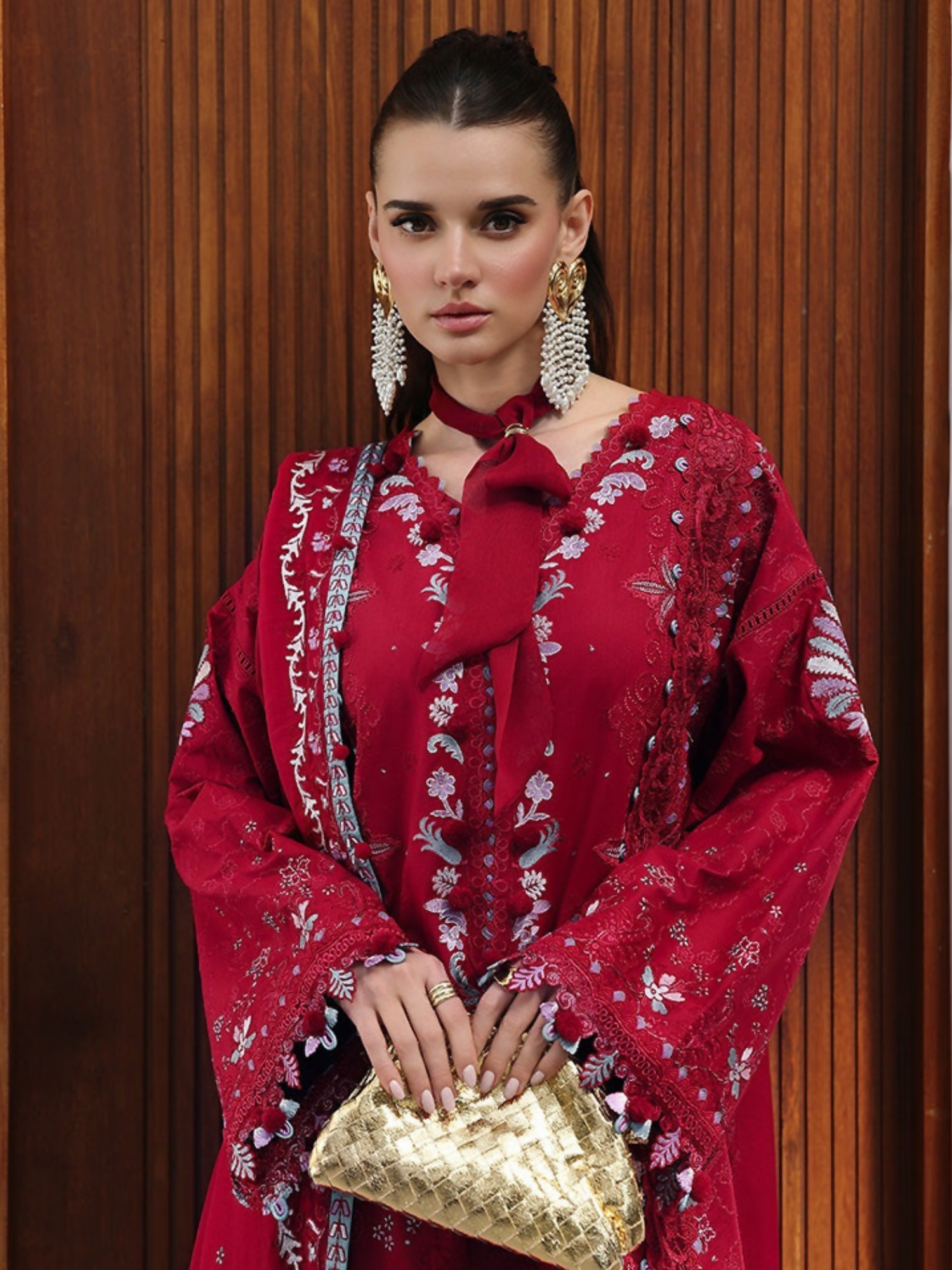 Qalamkar Chikankari Eid Edit'26 Lawn Embroidered Unstitched 3-Piece Suit-CM-03 Ruby