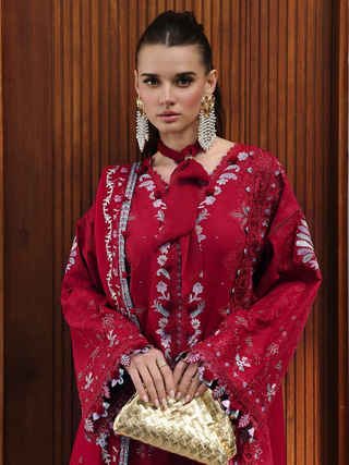 Qalamkar Chikankari Eid Edit'26 Lawn Embroidered Unstitched 3 Piece Suit CM 03 Ruby