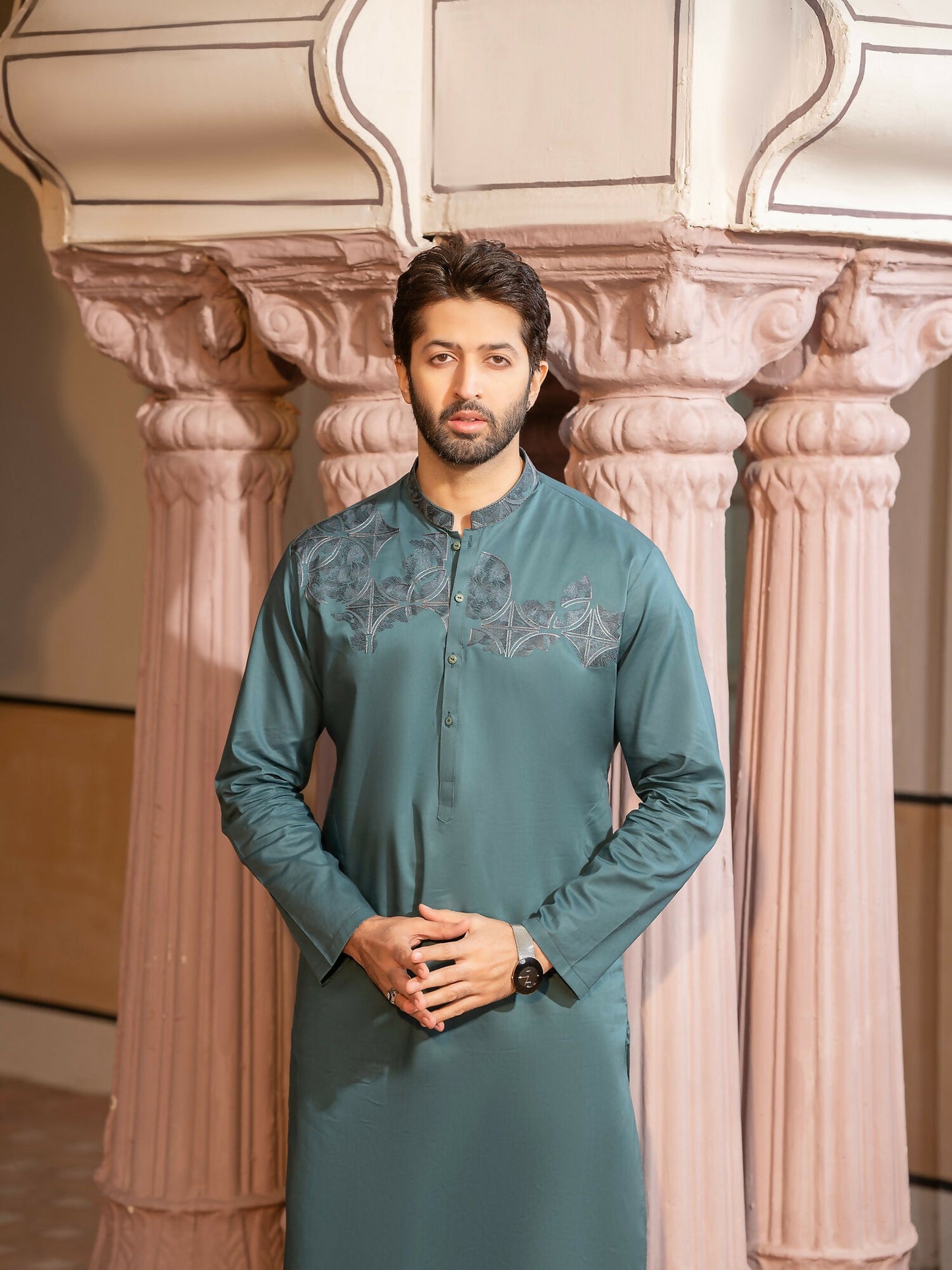 Fabrich Men Embroidered Cotton Unstitched Shalwar Kameez-GTS-MCE-045