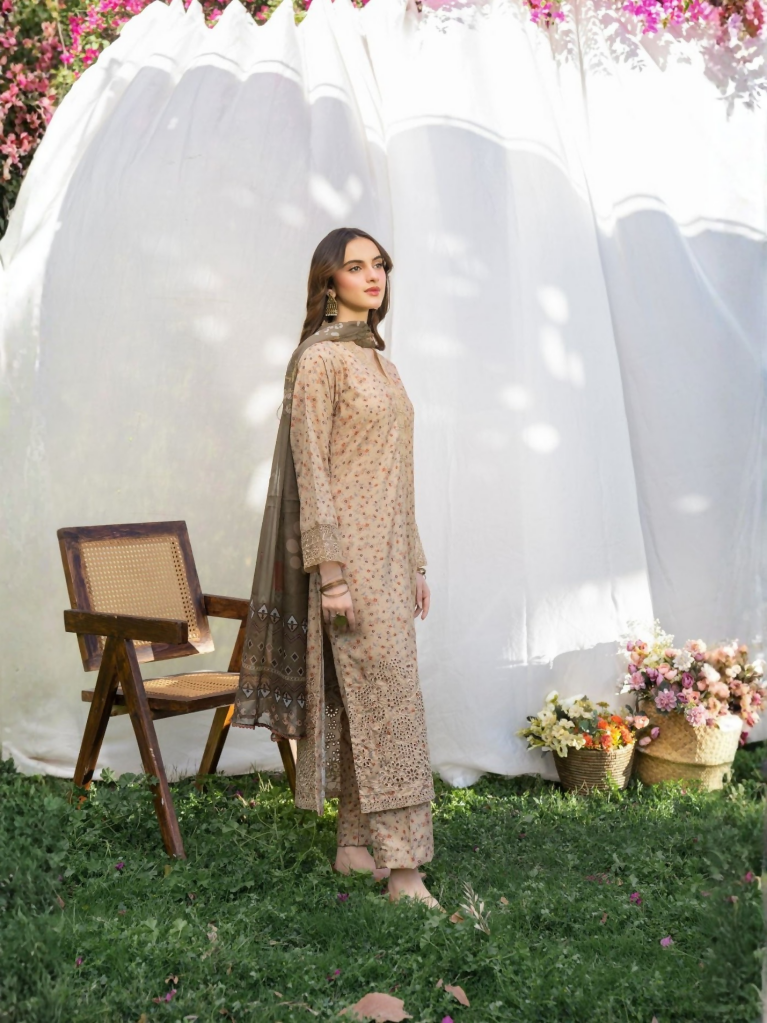 Panache Apparel Serenity Lawn Embroidered Stitched Suit-Desert