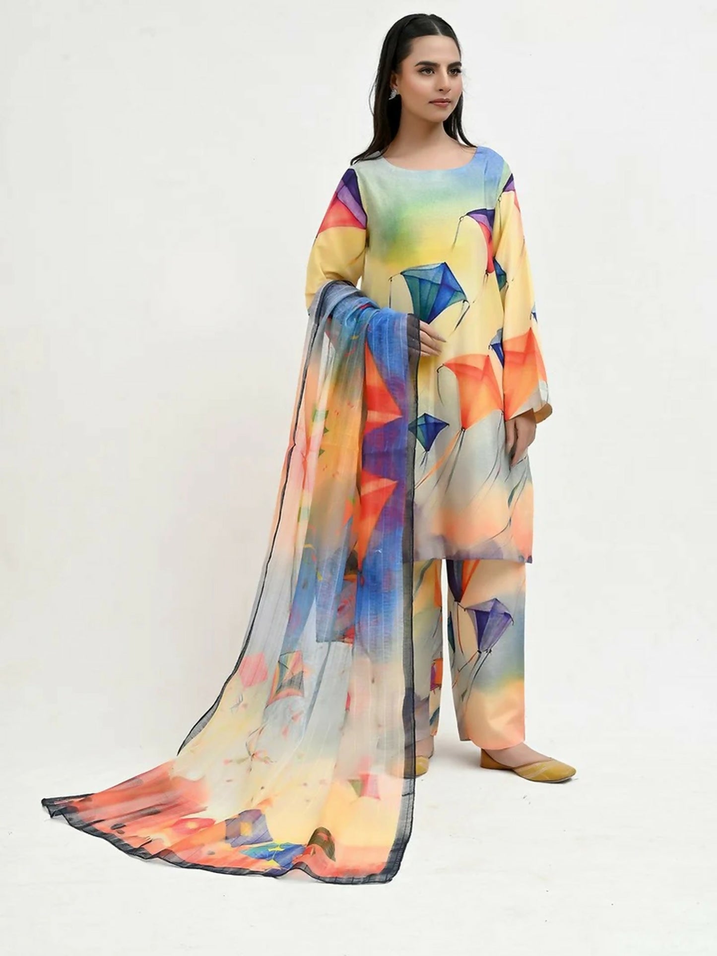 Imran Aftab Basant Mela Raw Silk Printed Stitched 3-Piece Suit-IARP 08
