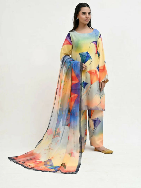 Imran Aftab Basant Mela Raw Silk Printed Stitched 3-Piece Suit-IARP 08