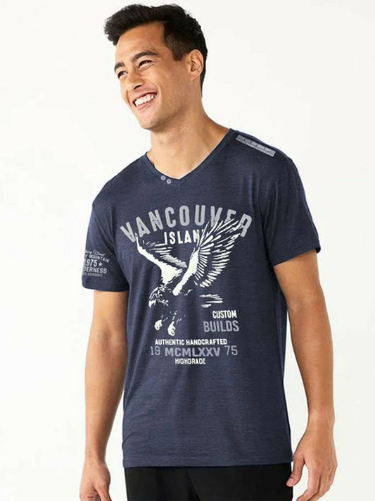 Purple Funky Printed Candour Island V Neck Tee Shirt-14406