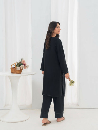 Stylish Collection Allure Linen Stitched 2-Piece Suit-Plain Black