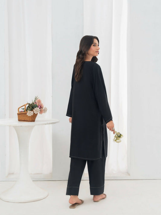Stylish Collection Allure Linen Stitched 2-Piece Suit-Plain Black