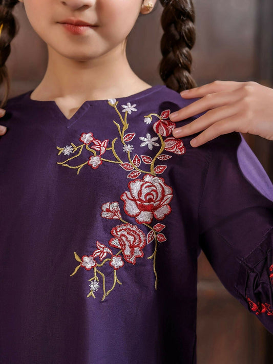 Velvour Girls Cotton Embroidered Stitched 2-Piece Suit-VG97-A