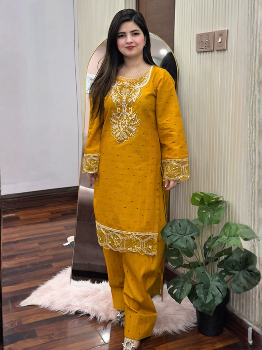Tehzeeb Libas Cotton Embroidered Stitched 2-Piece Suit-Muqaddas