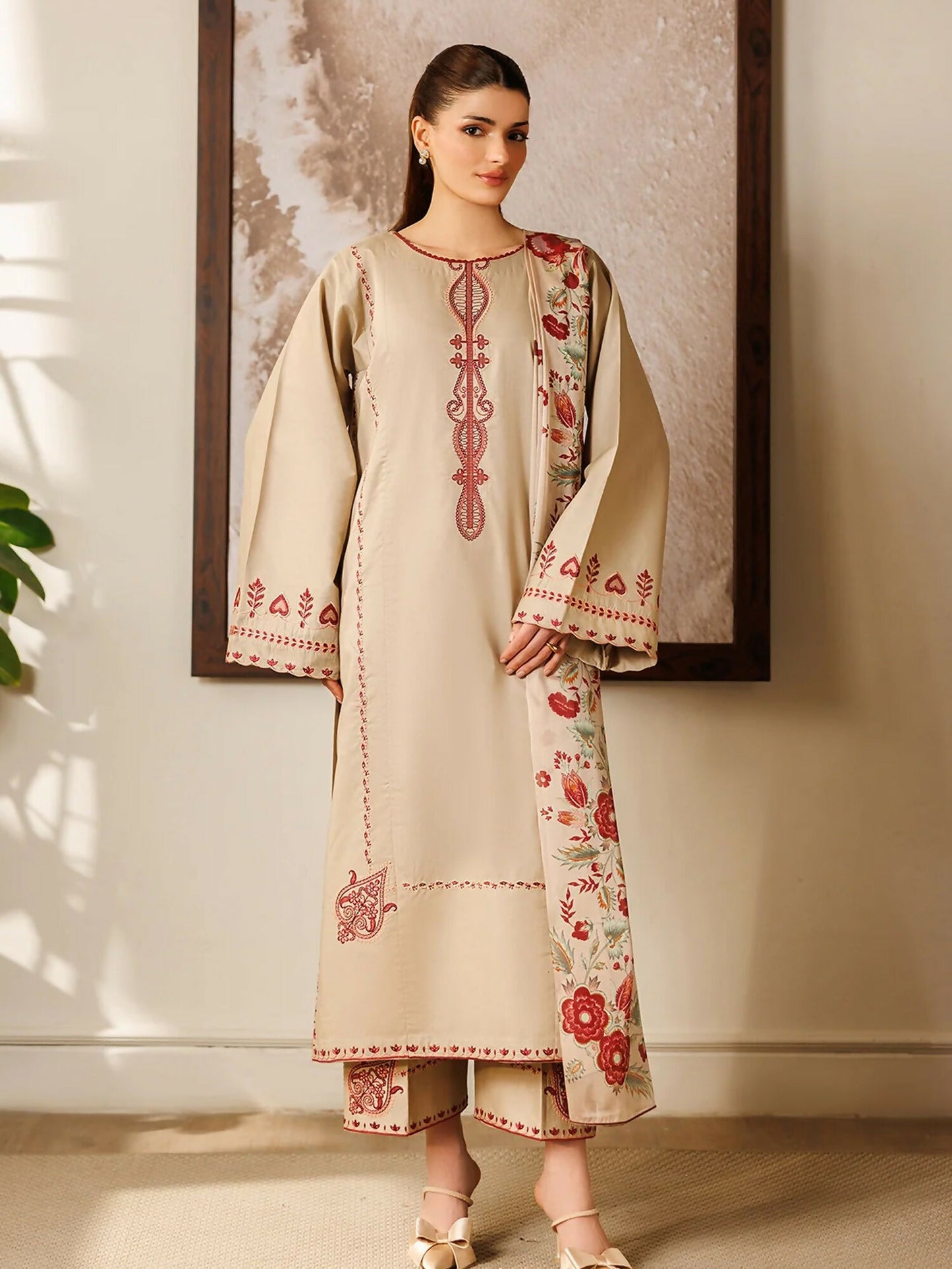 Panache Apparel Mistfall Ramadan Edit Cotton Embroidered Stitched Suit-Anna