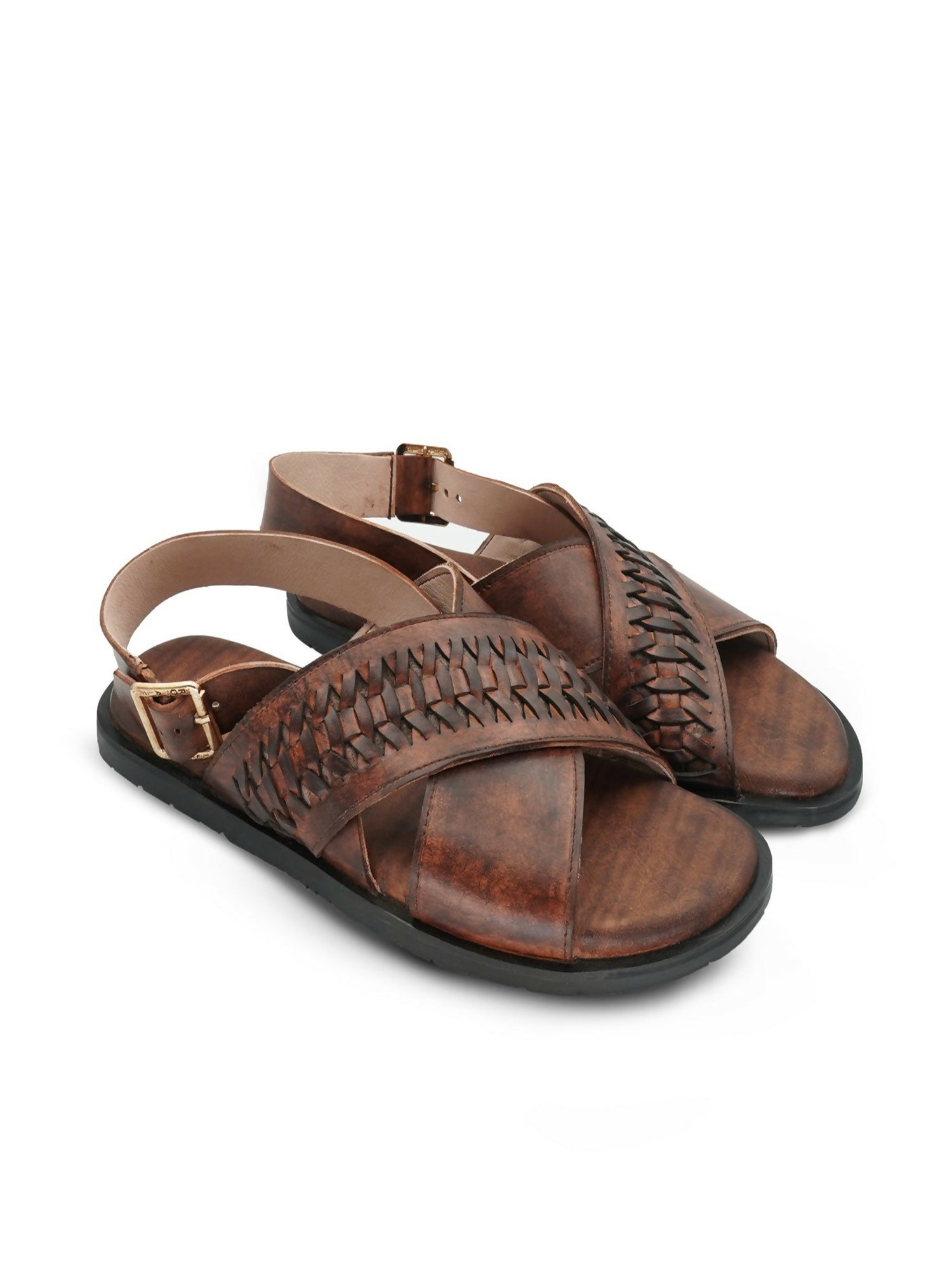 Men's brown cow leather sandals with rubber sole and 450-gram lightweight build, designed for durability and everyday comfort by Royale Leather