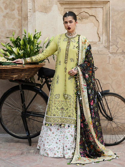 Apple Green Hussain Rehar Luxury Lawn Embroidered Unstitched 3-Piece Suit-Suk