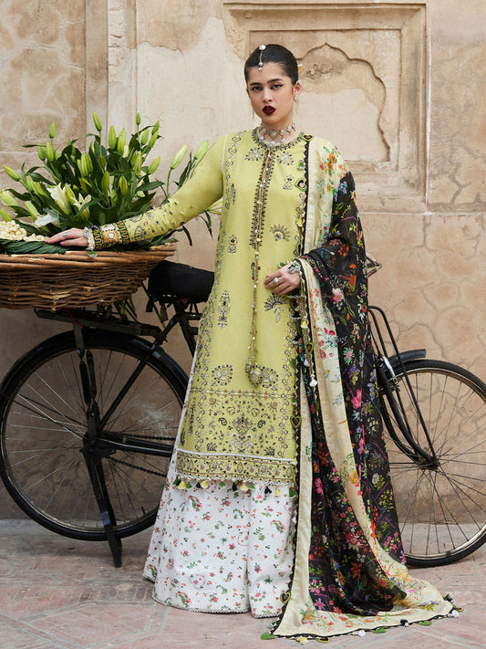 Apple Green Hussain Rehar Luxury Lawn Embroidered Unstitched 3-Piece Suit-Suk