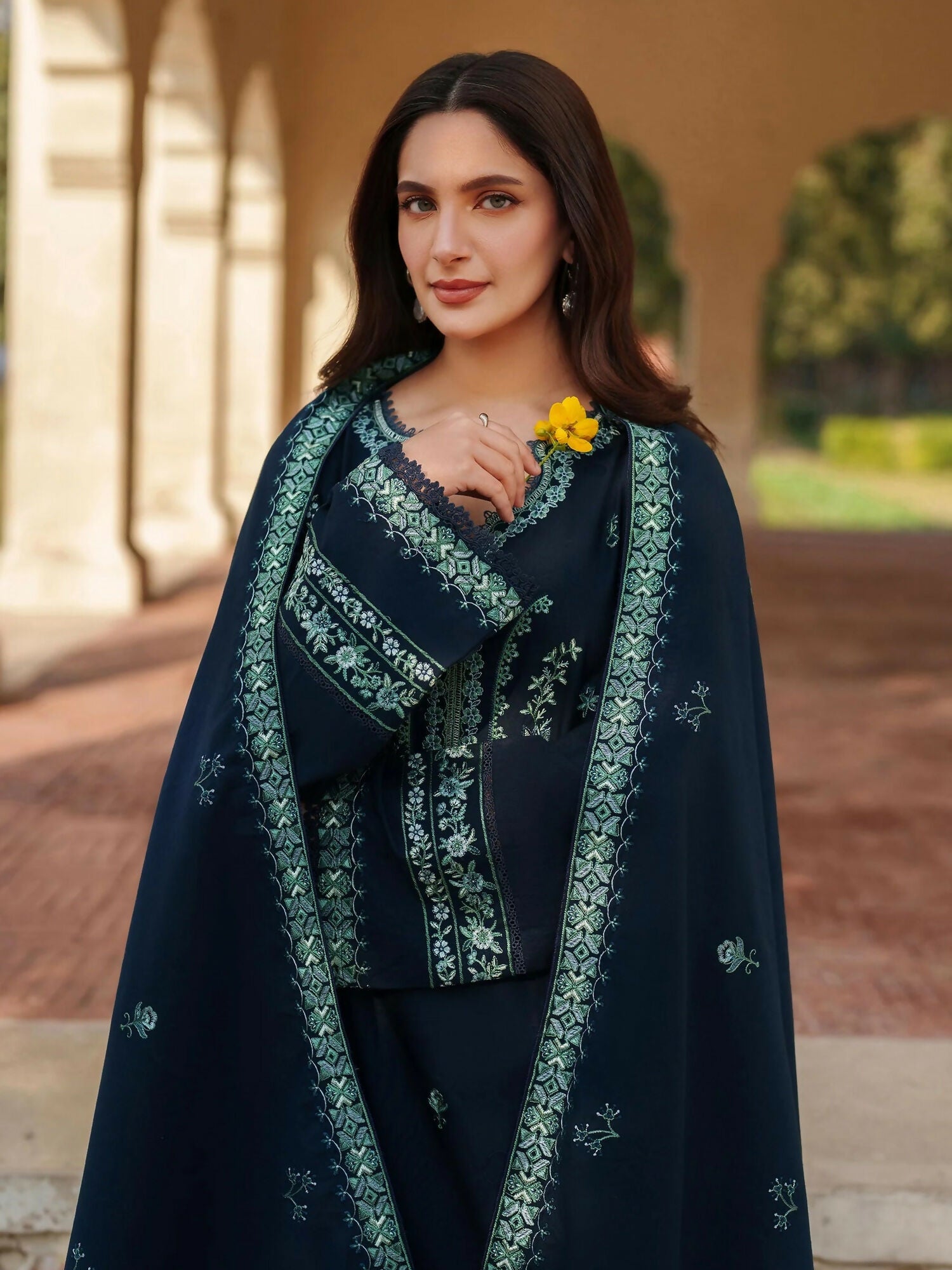 Panache Apparel Khaddar Embroidered Stitched Suit-Zeen-Black