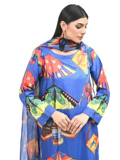 Imran Aftab Basant Mela Raw Silk Printed Stitched 3-Piece Suit-IARP 03