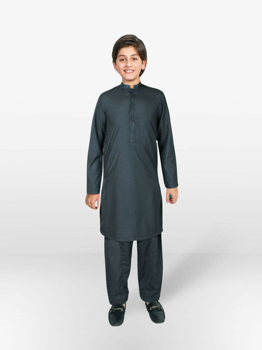 Charcoal Gray Velvour Boys Embroidred Shalwar Kameez-VB173-C