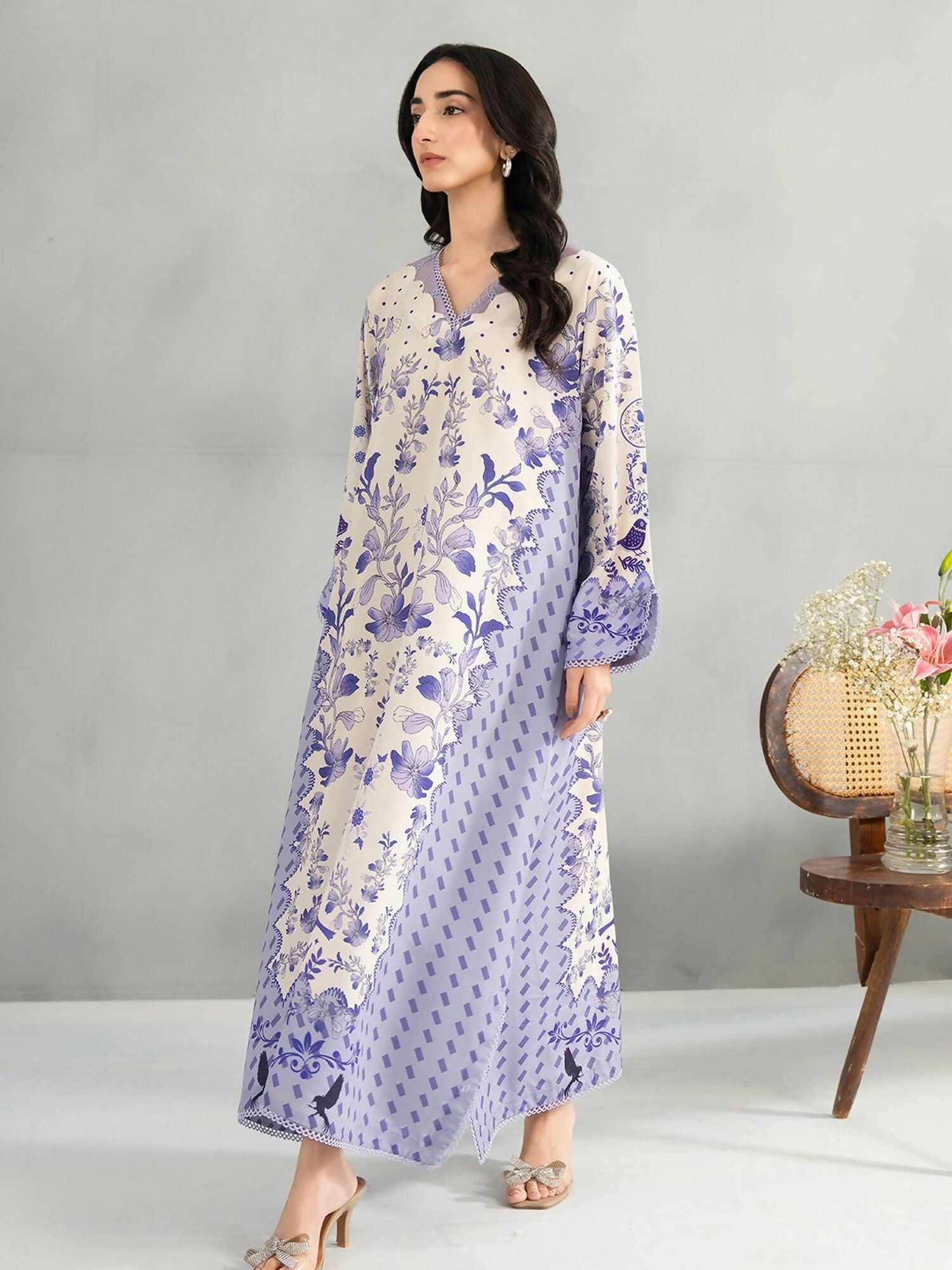 Panache Apparel Dear Summer Silk Lawn Printed Kaftan-Wild Daisy